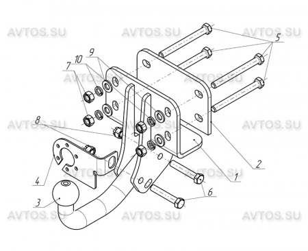 Фаркоп TY 27 для TOYOTA Hilux 2005-2015, Автос, нагрузка 1500/100 кг. БЕЗ подрезки бампера от магазина ФаркопРос